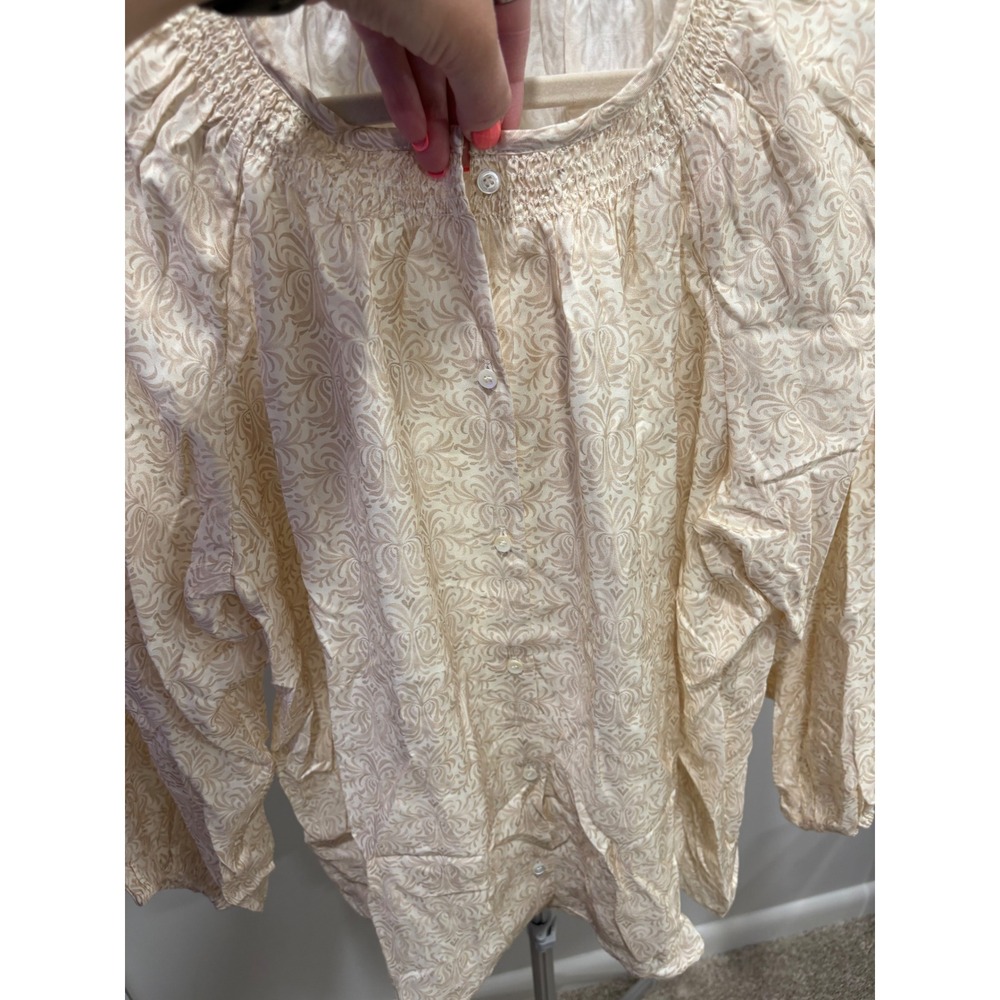 J Mclaughlin Constance Silk Blend Blouse Mini Drawing Room Off White Tan XL - Picture 3 of 7